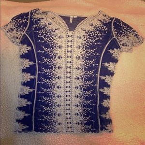 Navy blouse with flower detail